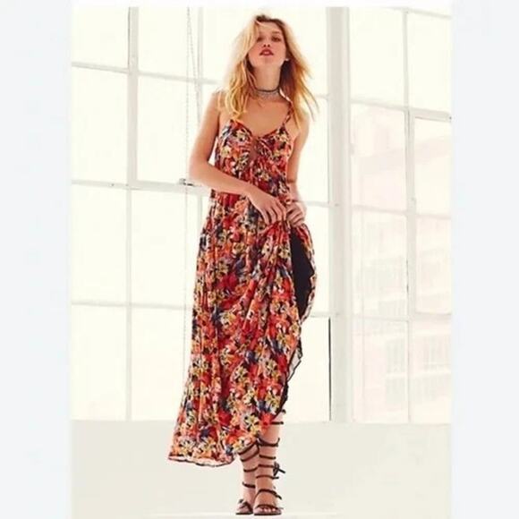 Free People Dresses & Skirts - New Free People Mulberry Strappy Keyhole Floral Maxi Dress Size Small Boho Coral